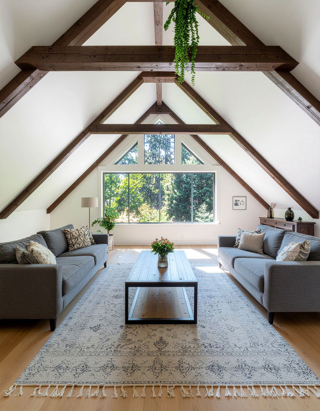 A frame living room exposed beams - 30 living room A-frame ideas