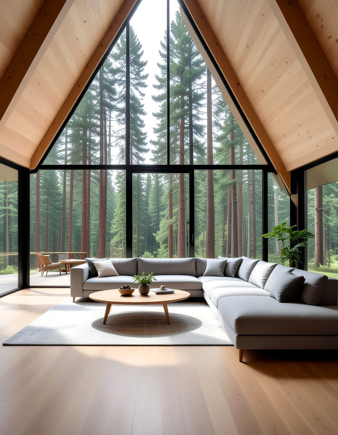A frame living room floor to ceiling windows - 30 living room A-frame ideas