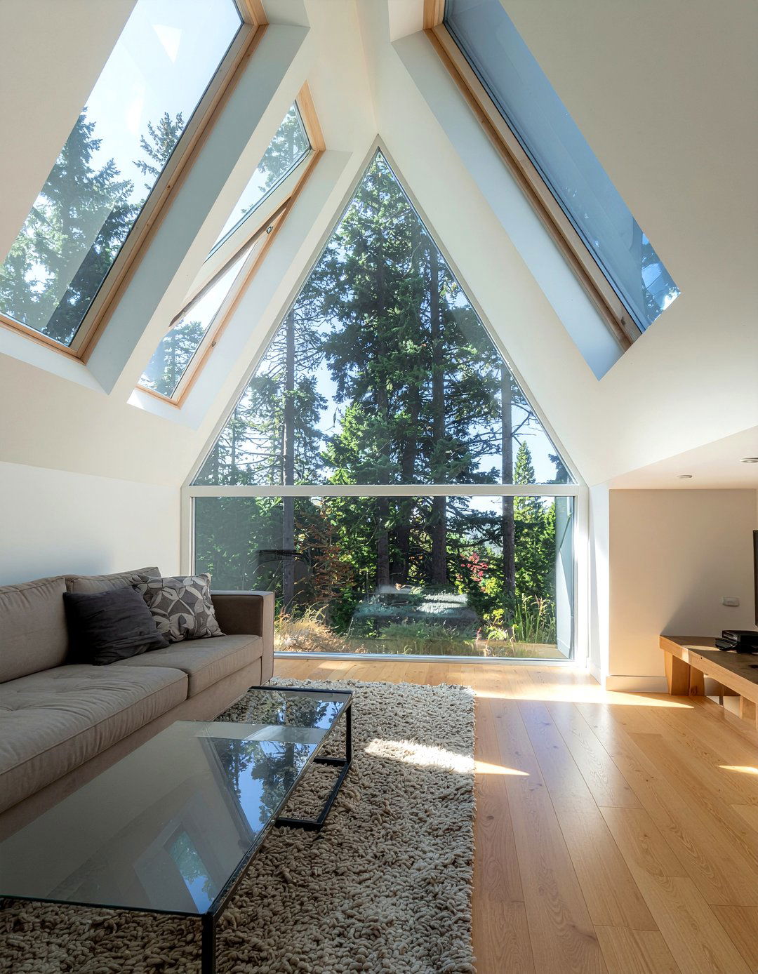A frame living room skylight installation - 30 living room A-frame ideas
