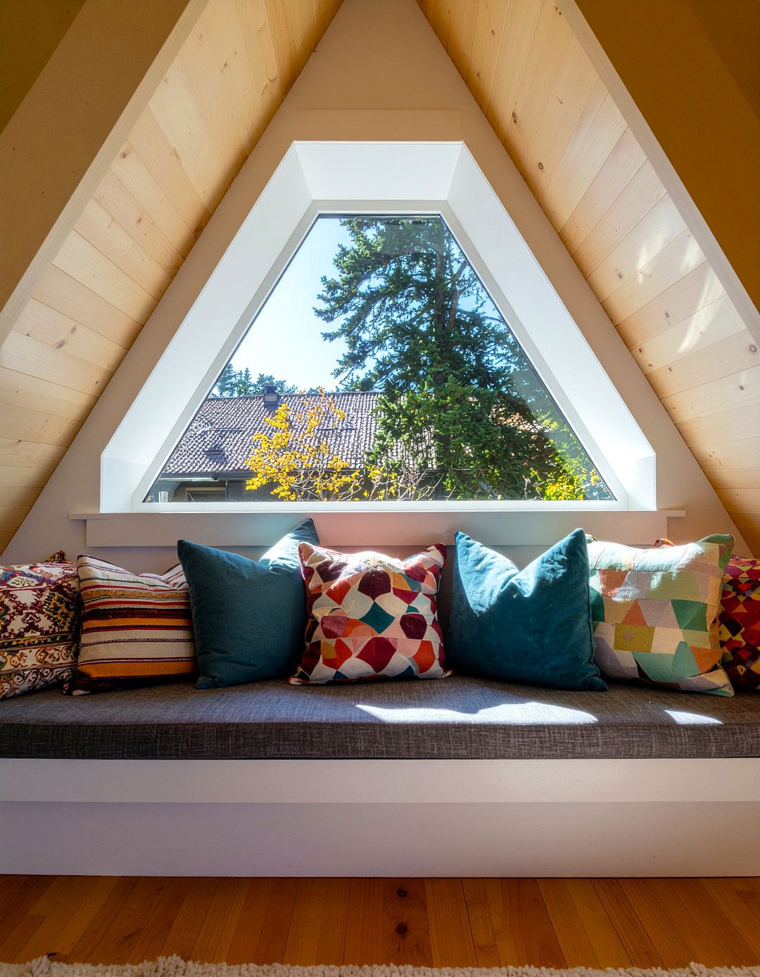 A frame living room window seat - 30 living room A-frame ideas