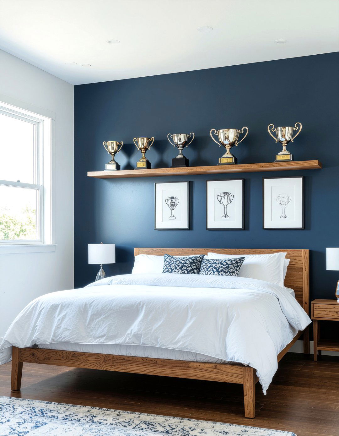 Above Bed Trophy Shelf - 30 bedroom trophy display ideas