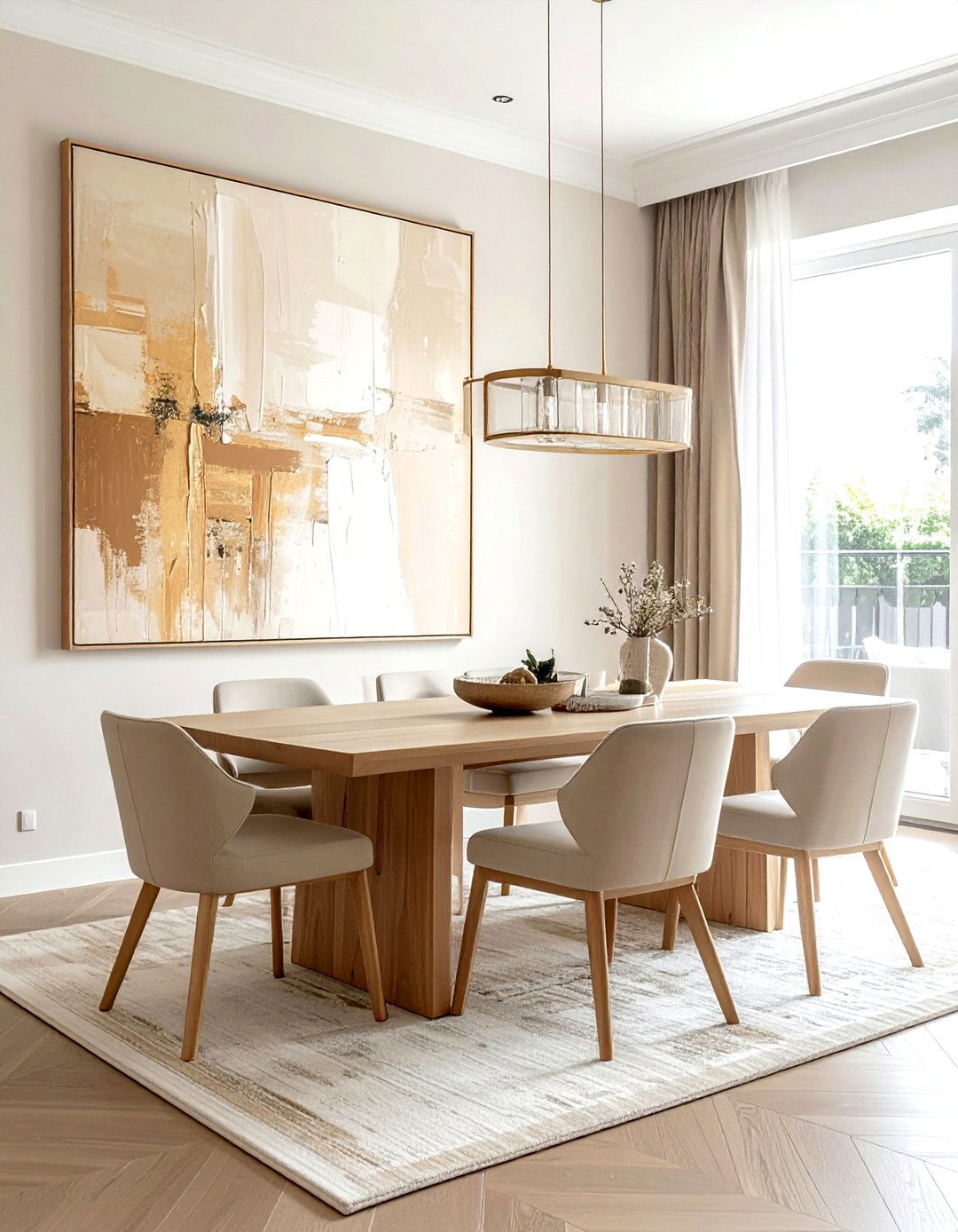 Abstract Beige Canvas Art - 30 warm neutral dining room ideas