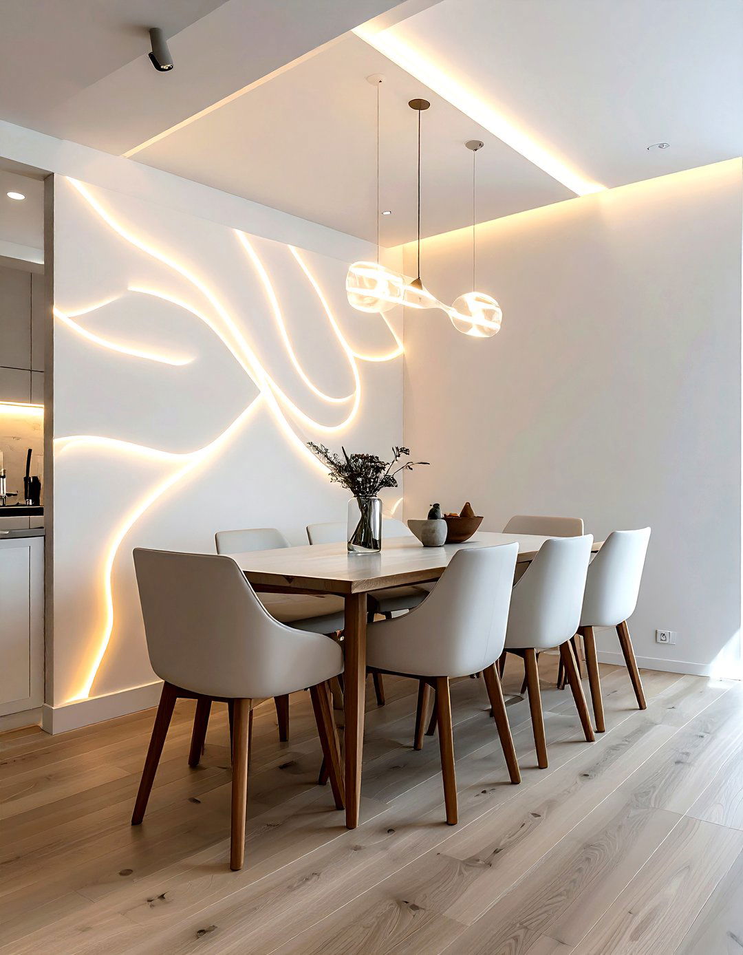 Abstract LED Wall Art Light - 30 dining room LED lighting ideas