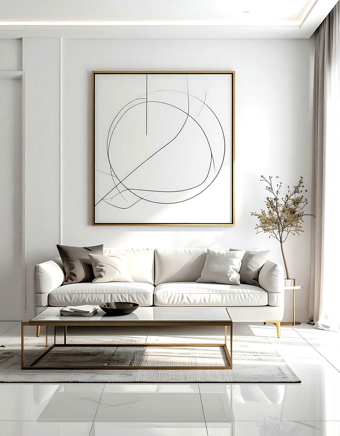 Abstract Line Art - 30 soft minimalist living room ideas