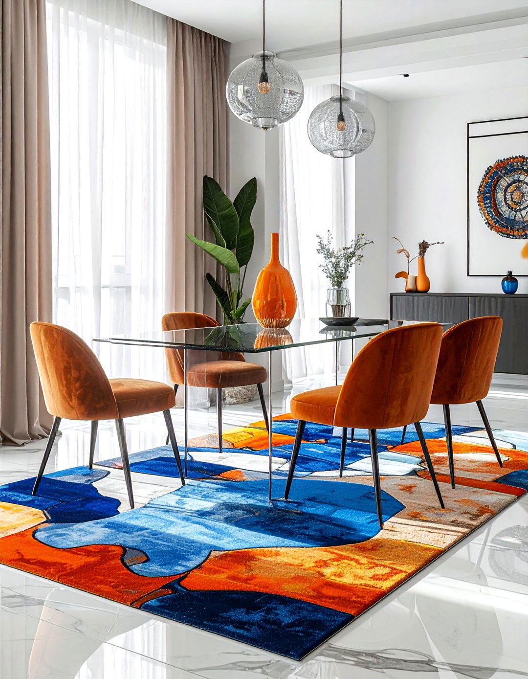 Abstract Moroccan dining room - 30 Moroccan rug ideas