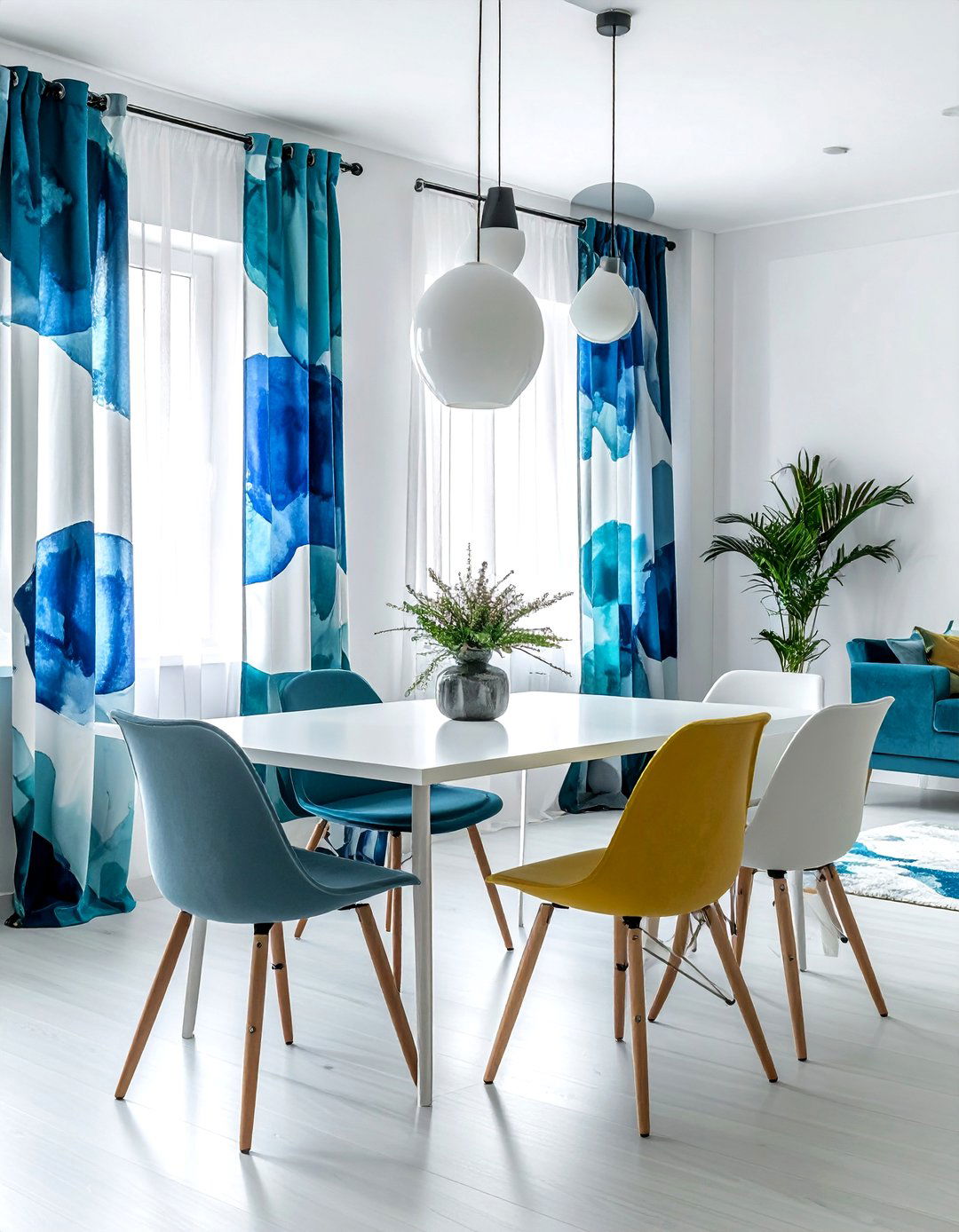 Abstract Print Curtains - 30 dining room curtain ideas