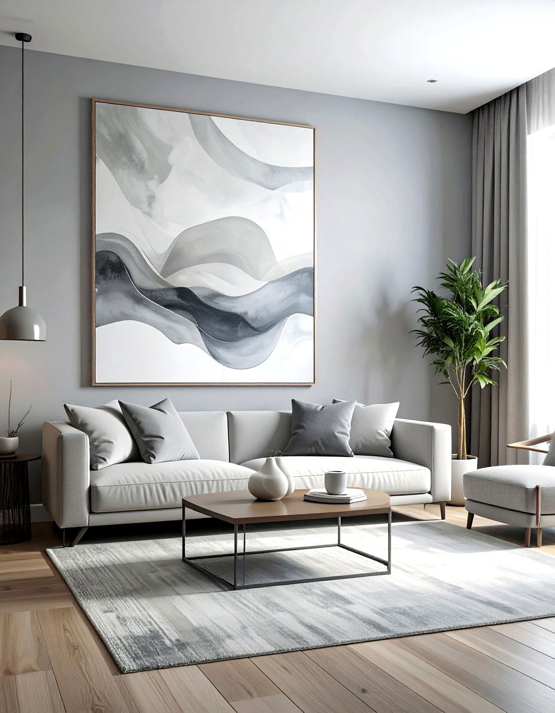 Abstract Wall Art - 30 scandinavian grey living room ideas