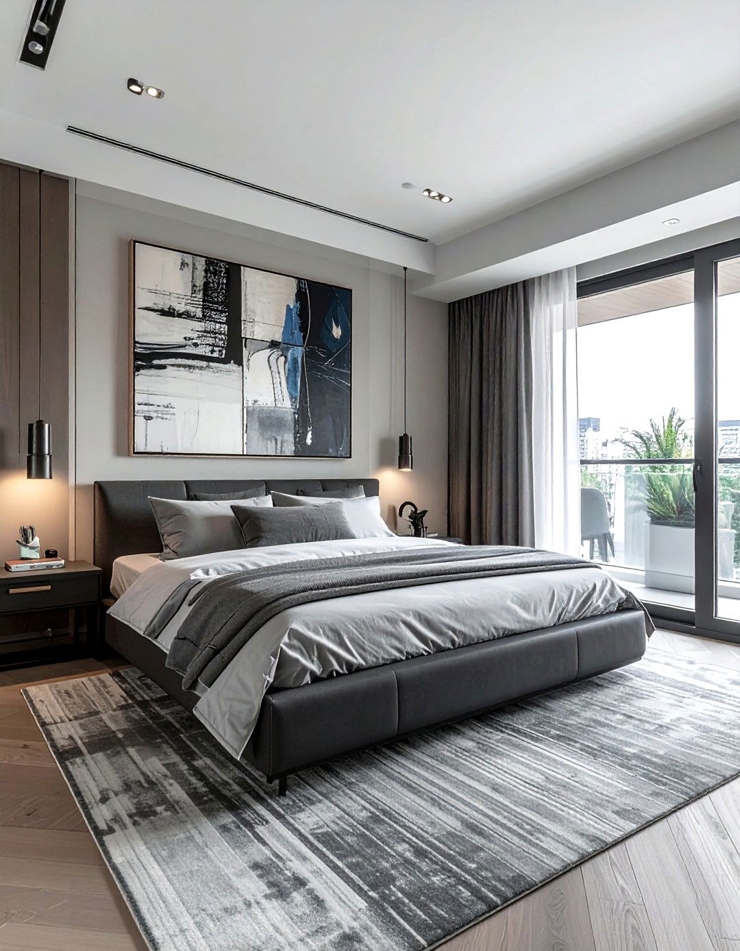 Abstract and linear bedroom - 30 bedroom pattern mixing ideas