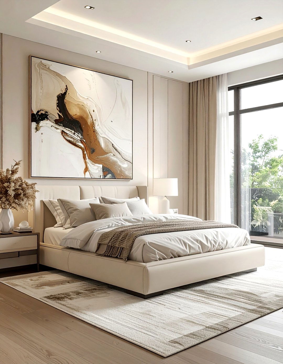 Abstract art cream bedroom - 30 contemporary cream bedroom ideas
