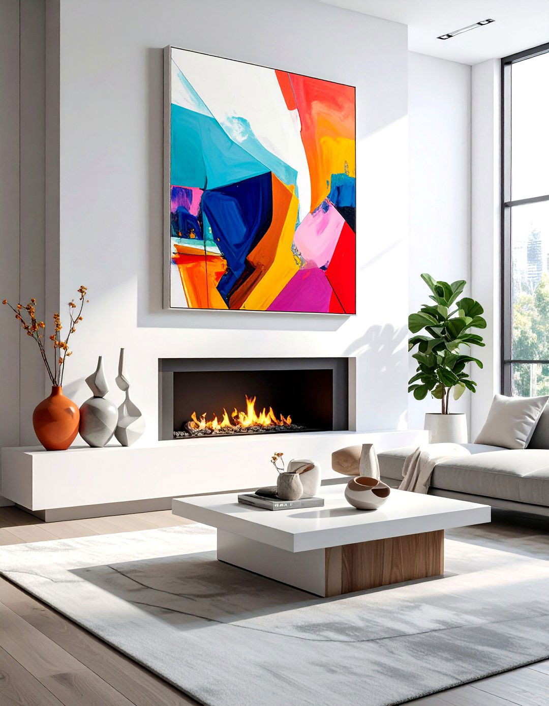 Abstract art mantel - 30 mantel styling ideas