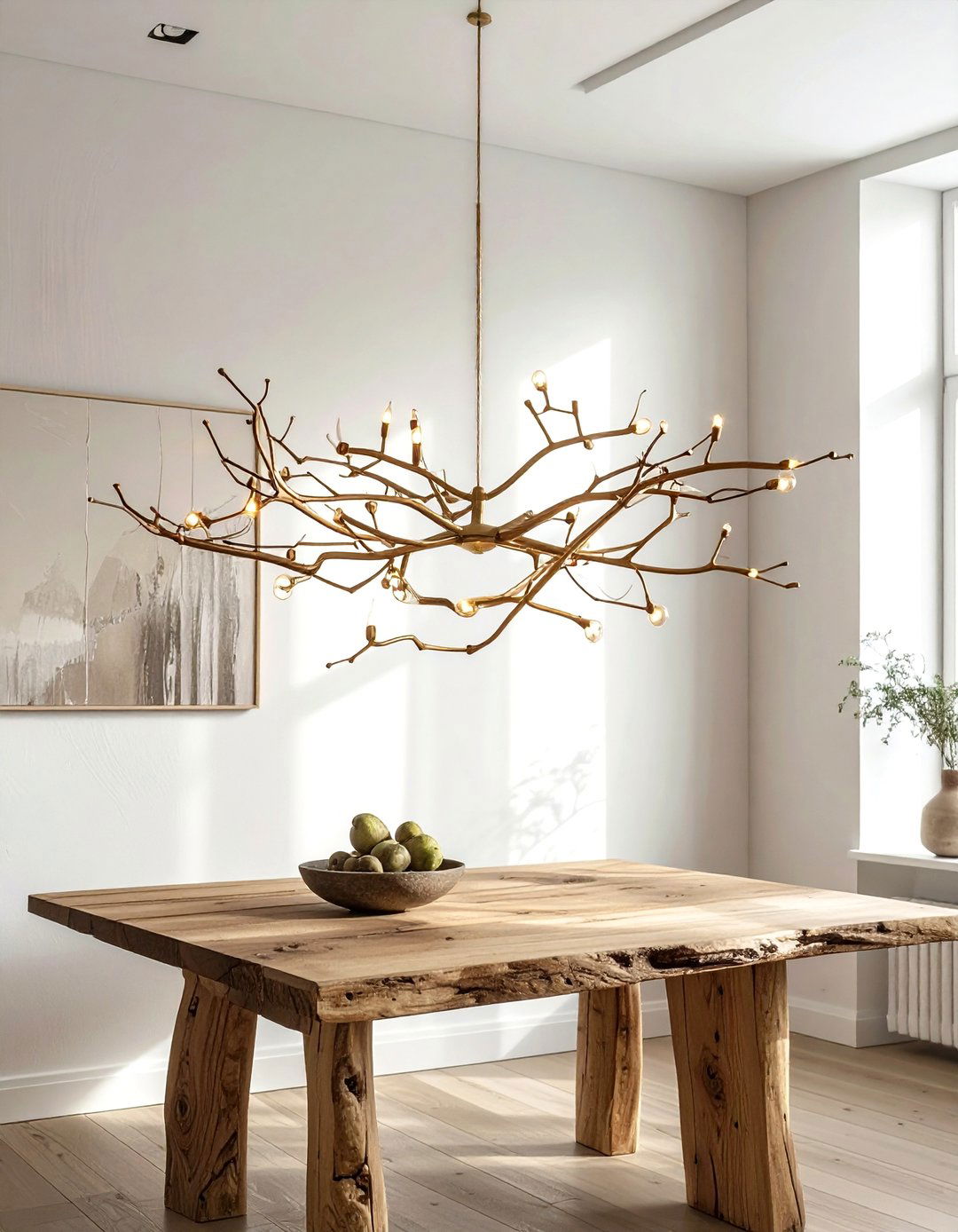 Abstract brass branch light - 30 brass chandelier dining room ideas
