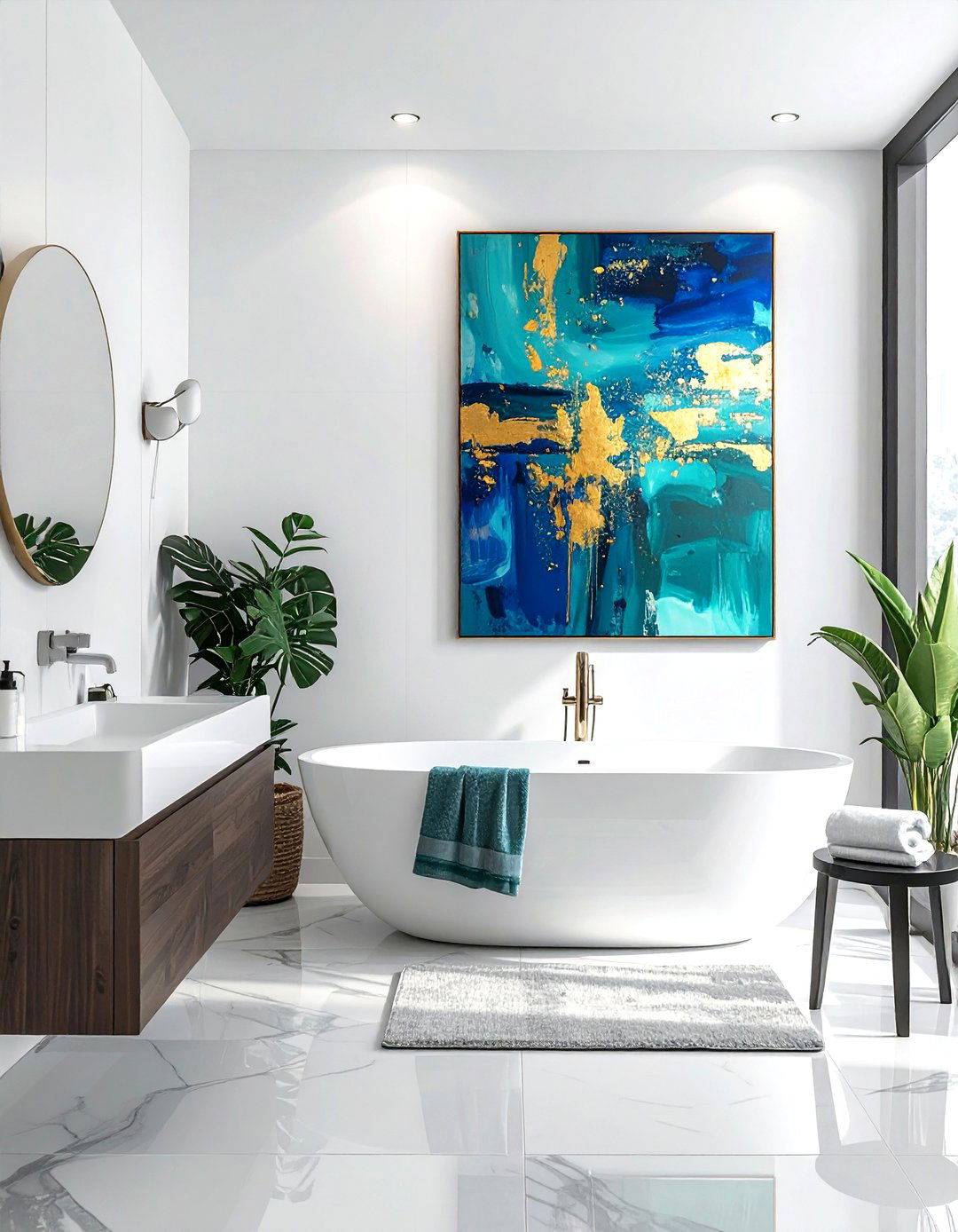 Abstract canvas painting - 30 bathroom wall decor ideas