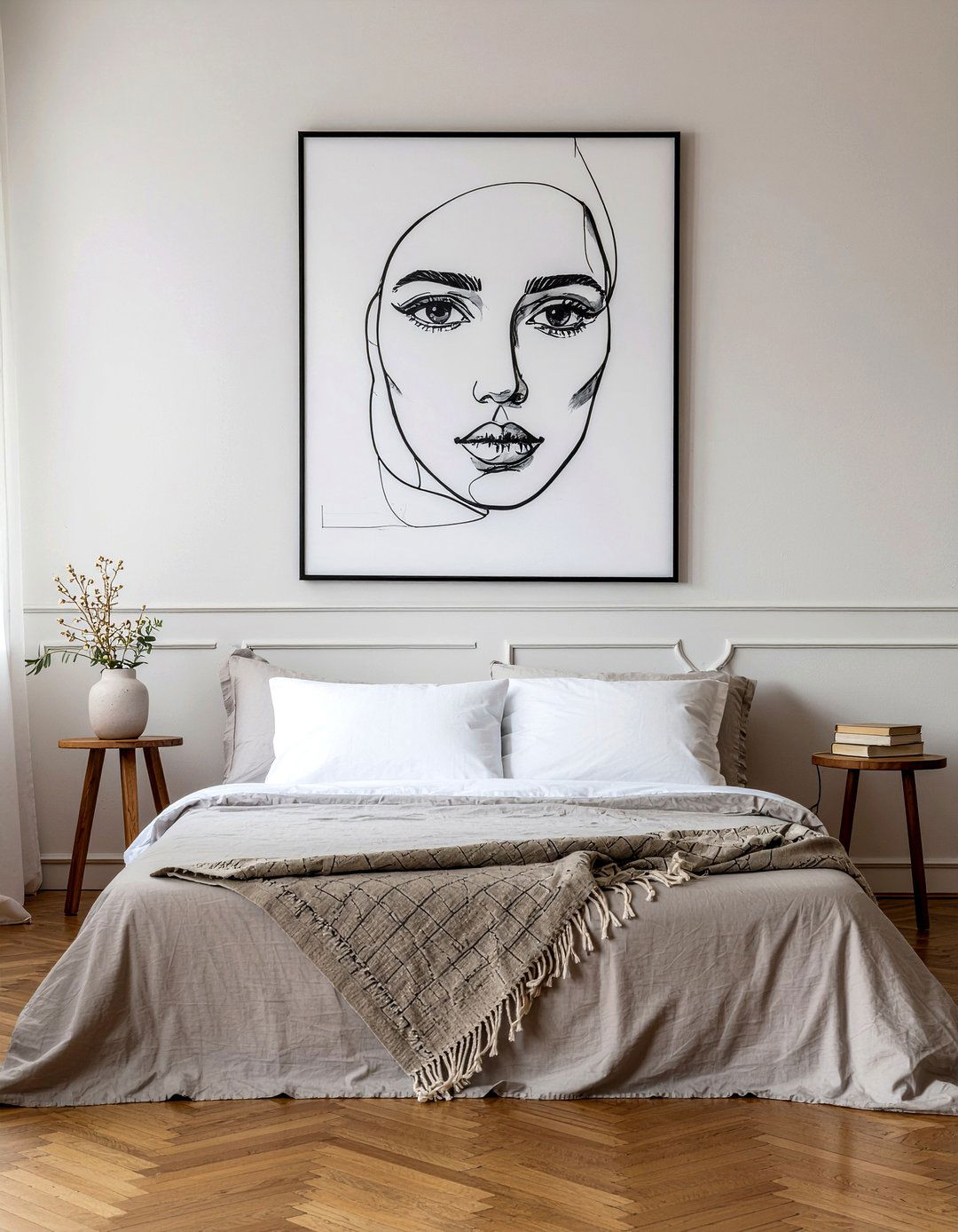Abstract line art - 30 warm minimalist bedroom ideas