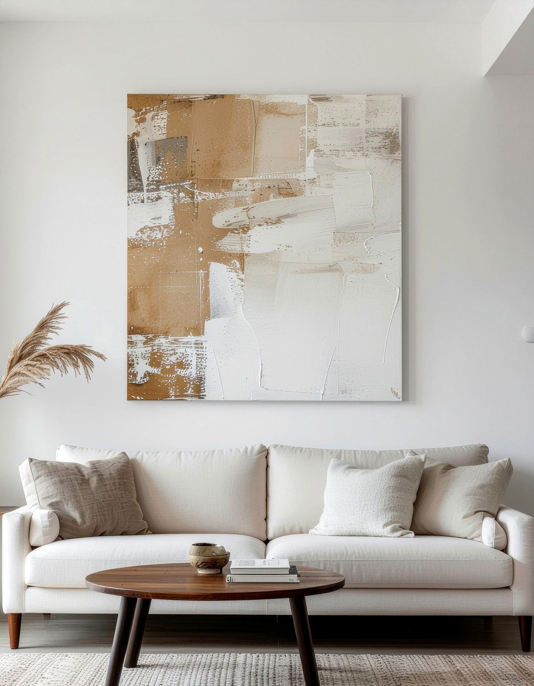 Abstract neutral art - 30 cashmere living room ideas