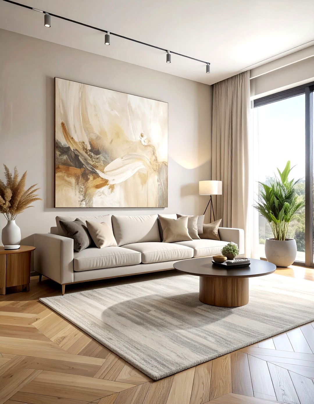 Abstract neutral wall art - 30 beige living room accessories ideas