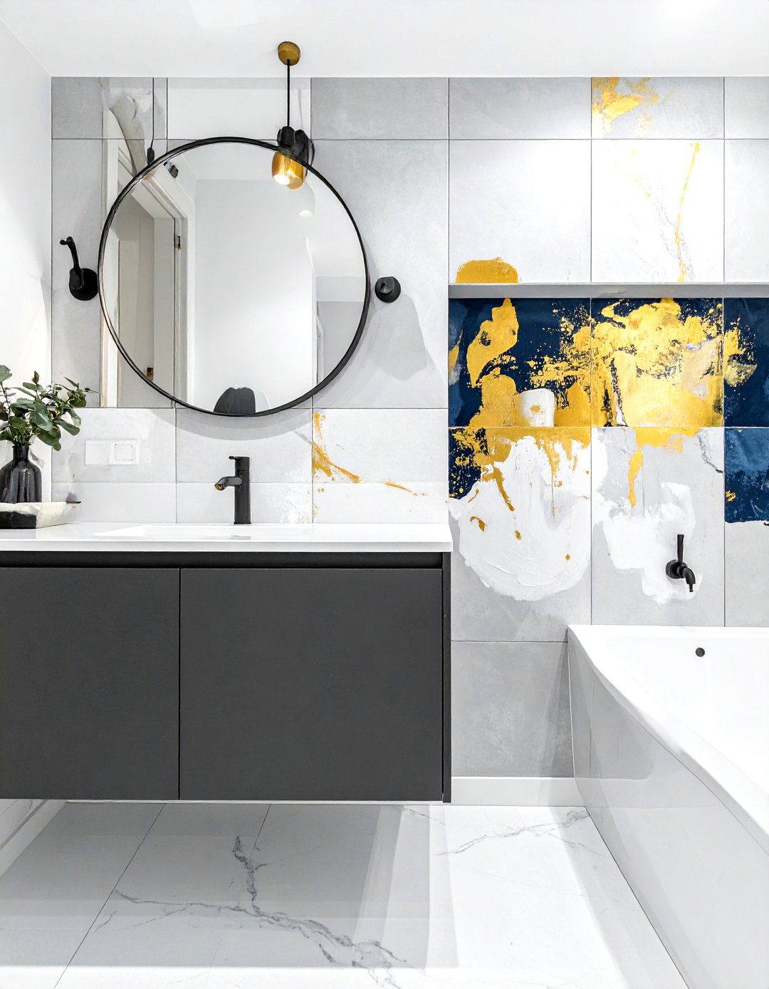 Abstract pattern cement tile bathroom - 30 cement tile bathroom ideas