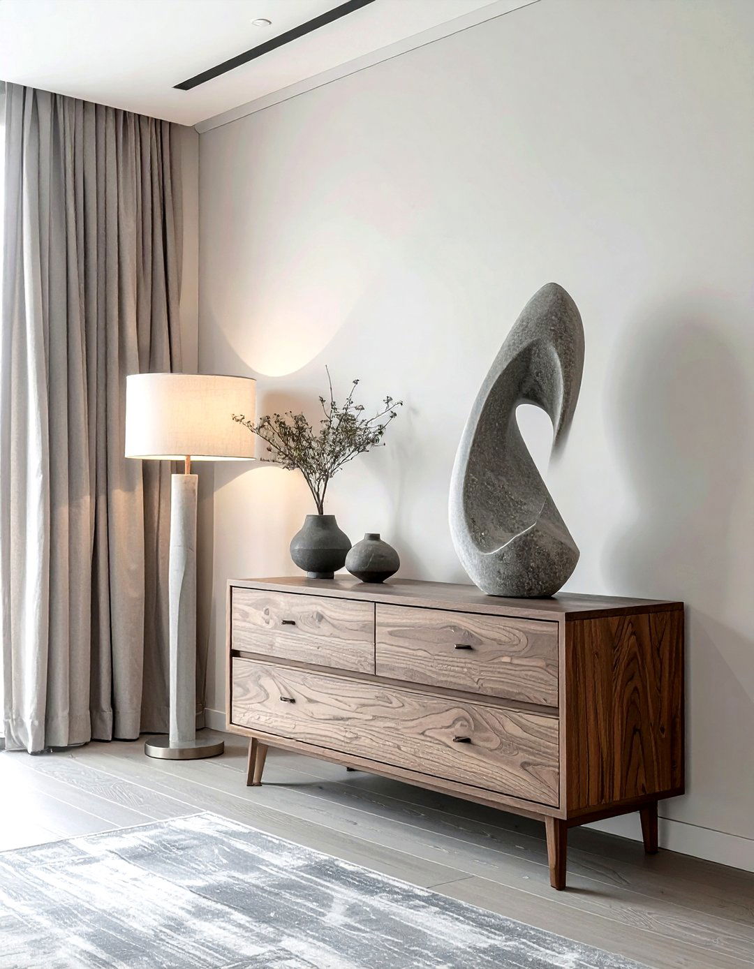 Abstract sculpture dresser - 30 dresser vignette ideas