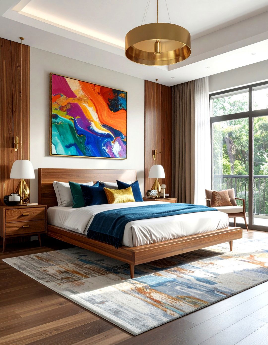 Abstract wall art bedroom - 30 mid-century glam bedroom ideas