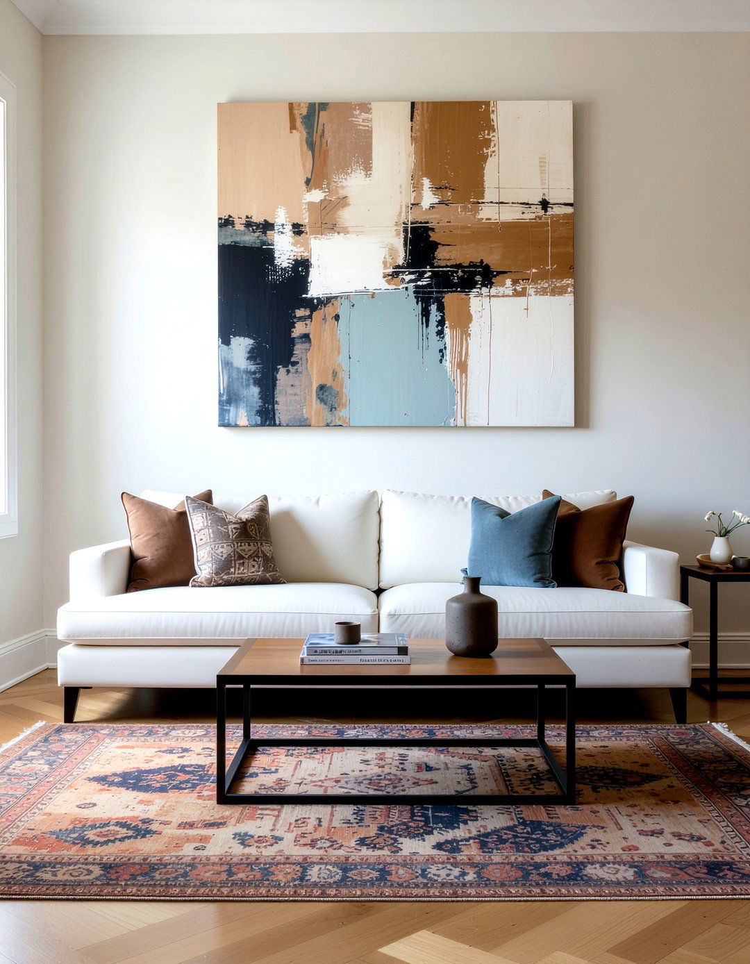 Abstract wall painting - 30 Swedish living room ideas