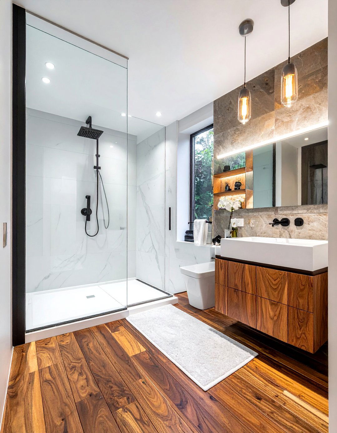 Acacia wood floor - 30 bathroom wood floor ideas