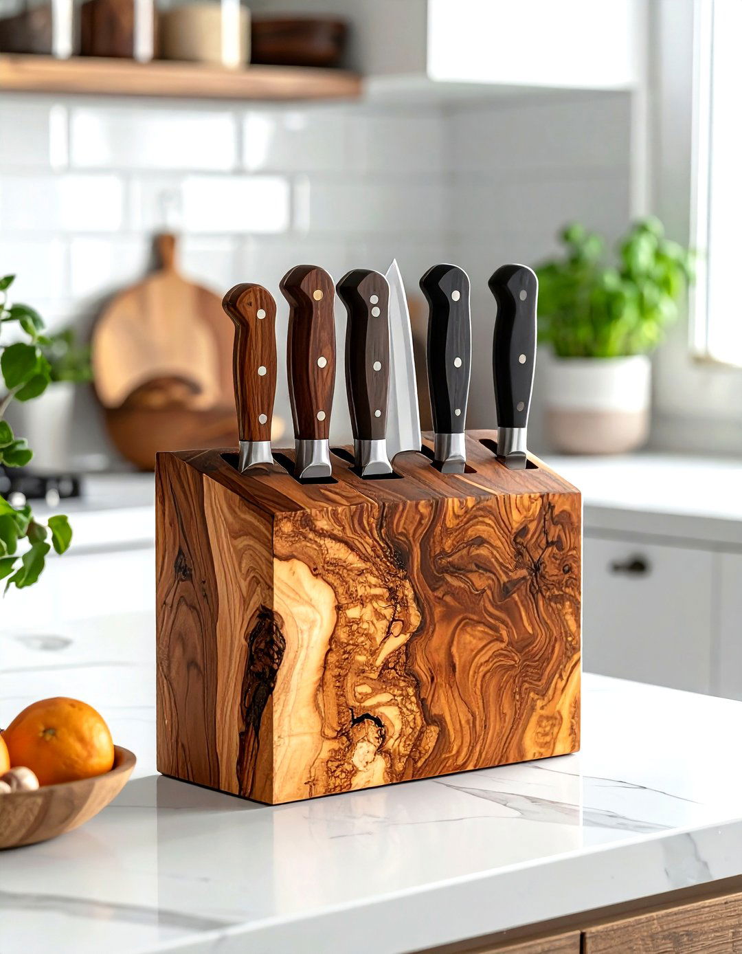 Acacia wood knife storage - 30 knife block kitchen ideas