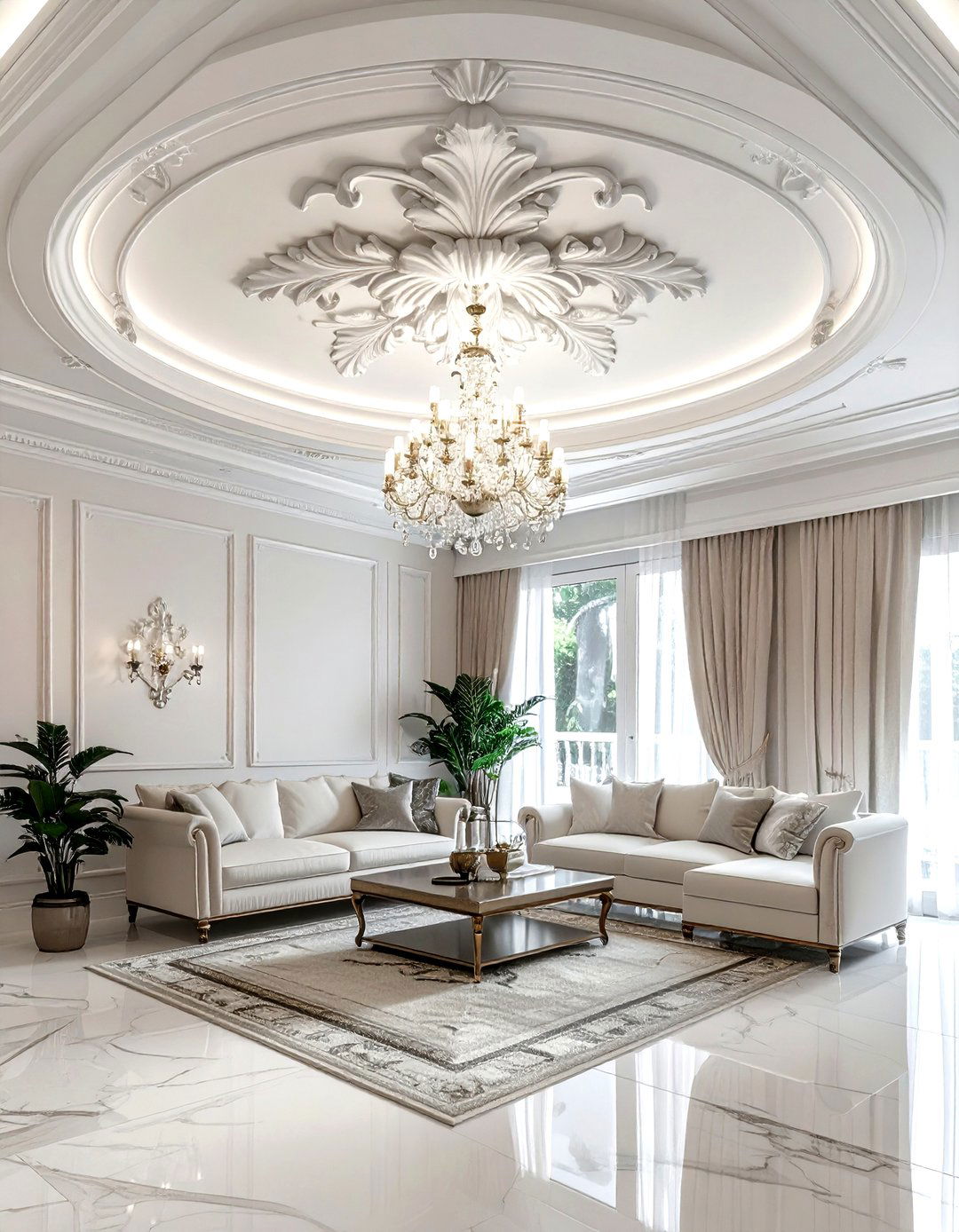 Acanthus leaf medallion - 30 living room ceiling medallion ideas