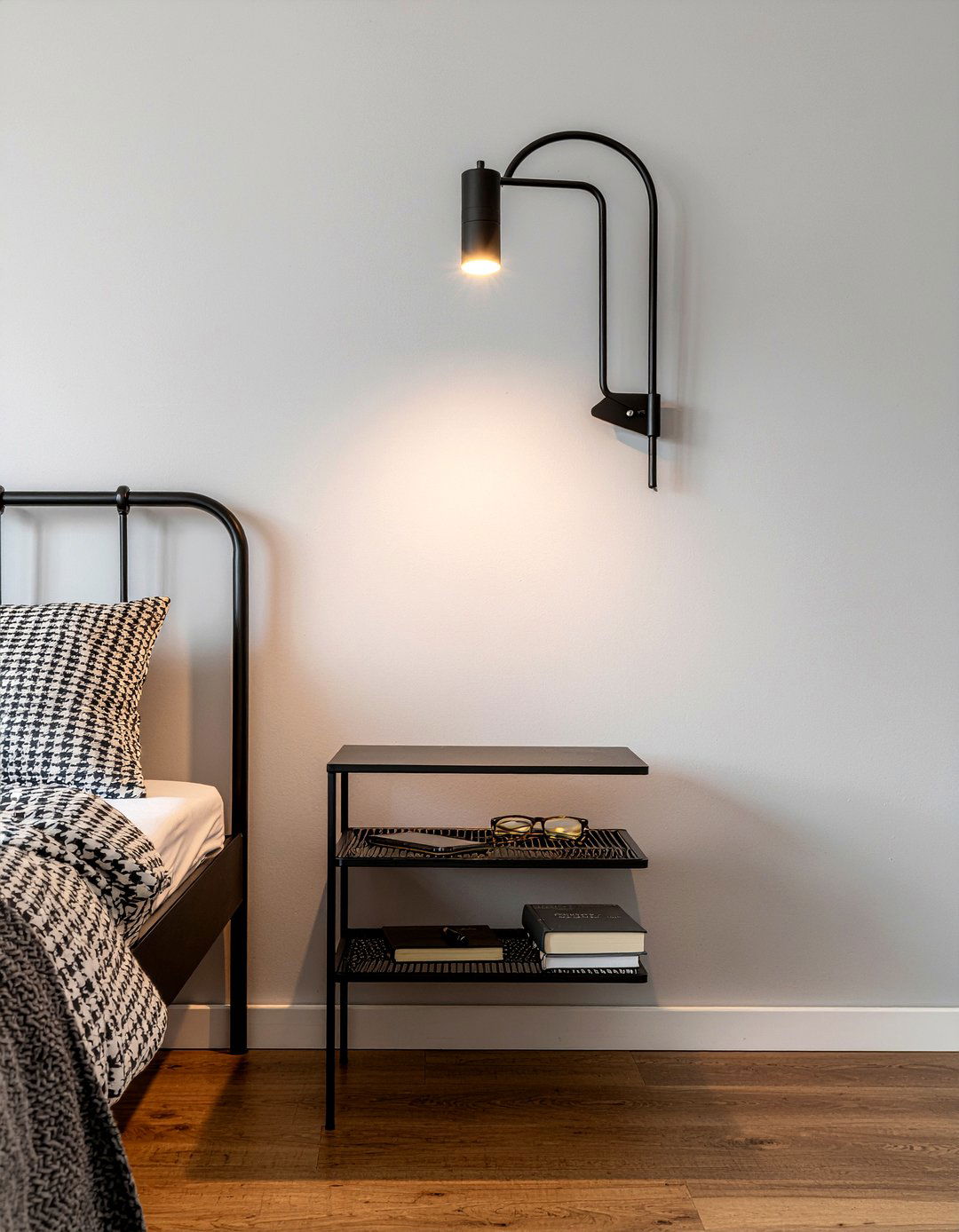 Accordion Wall Lamp Shelf - 30 bedroom nightstand alternatives