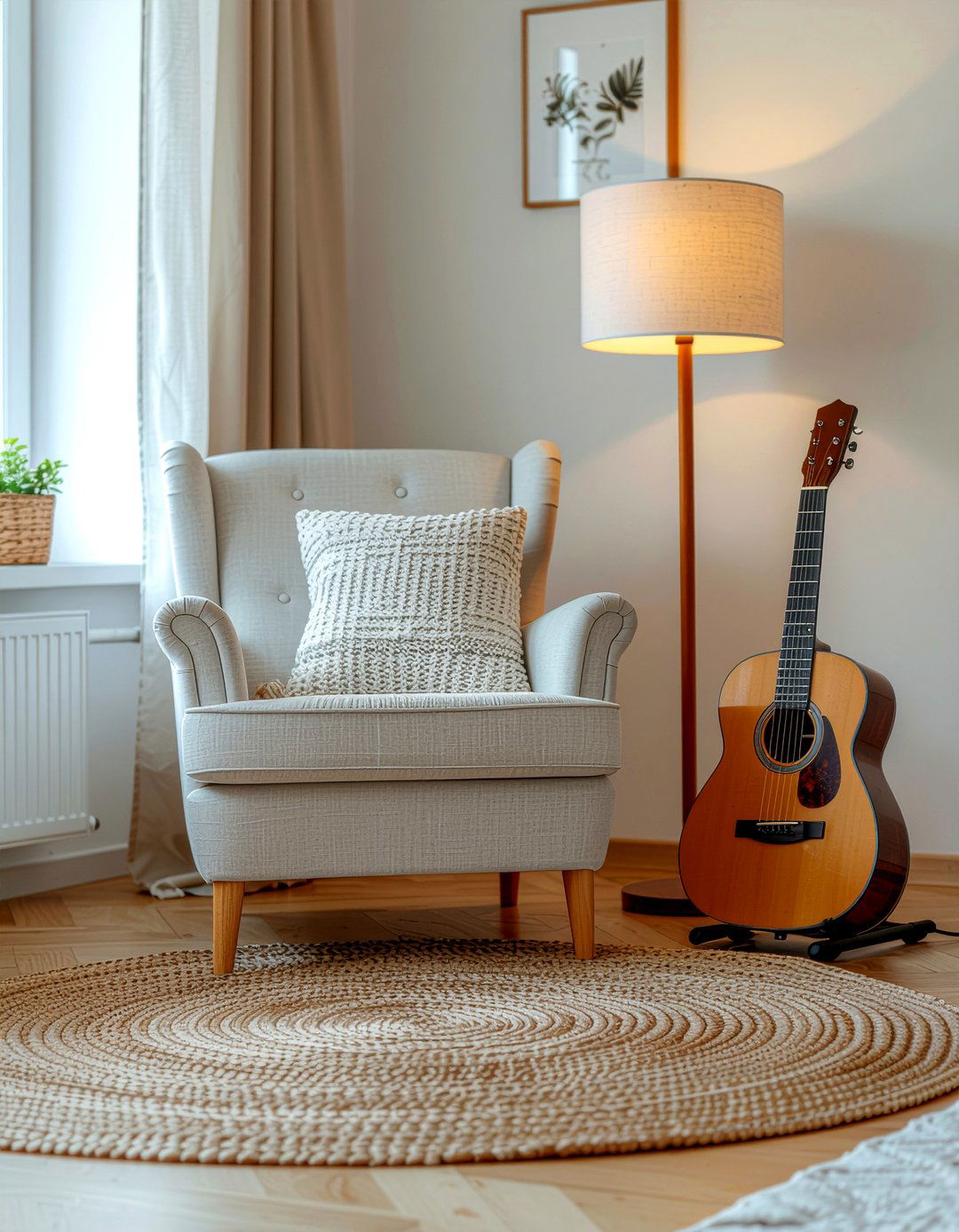 Acoustic guitar nook - 30 music themed bedroom ideas