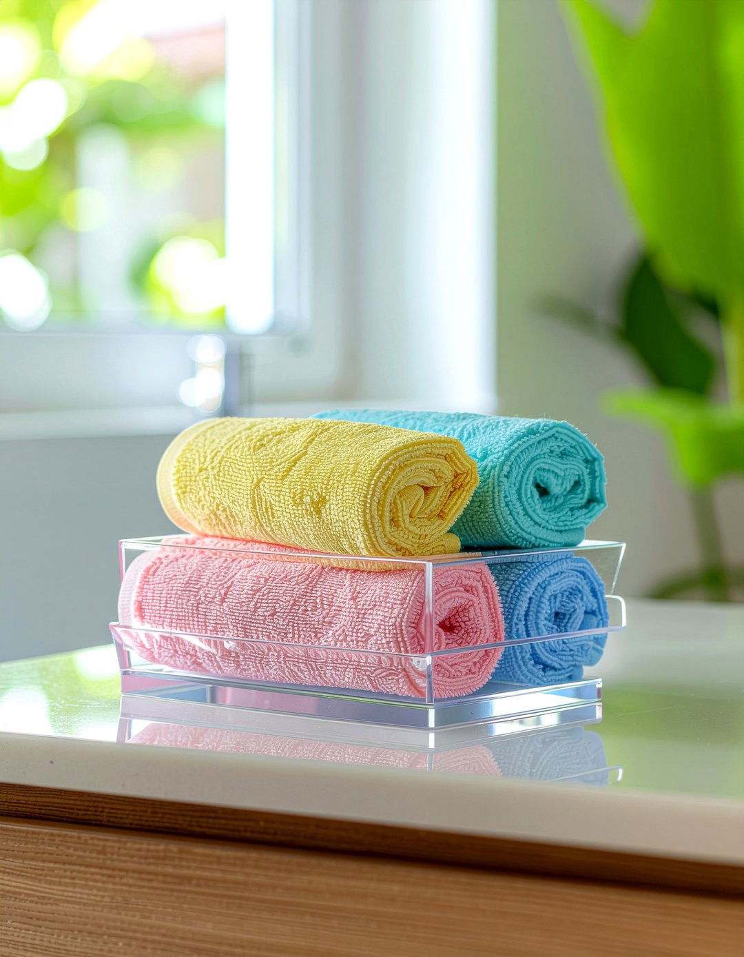 Acrylic Towel Stand - 30 rolled towel display ideas