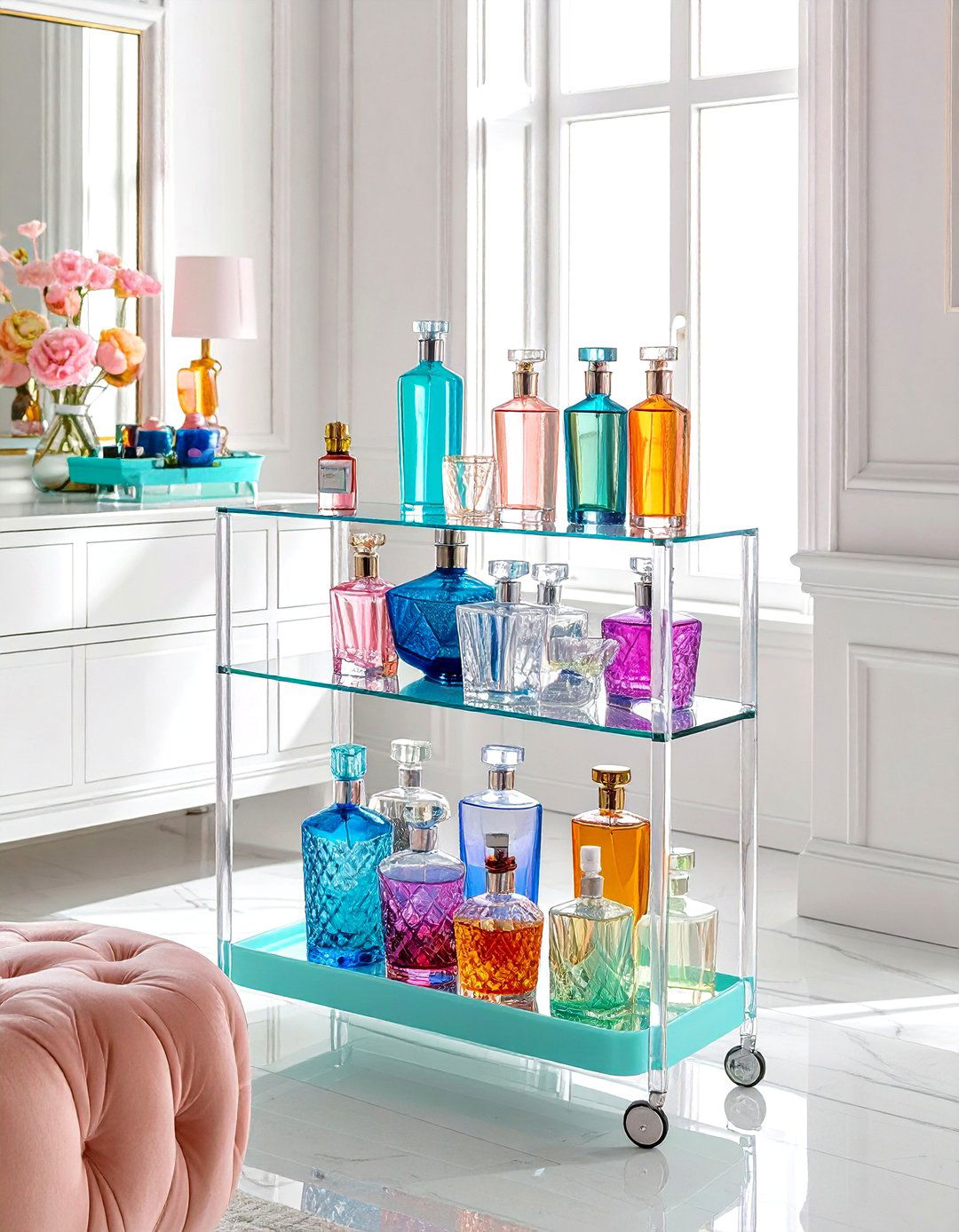 Acrylic bar cart - 30 bar cart styling ideas