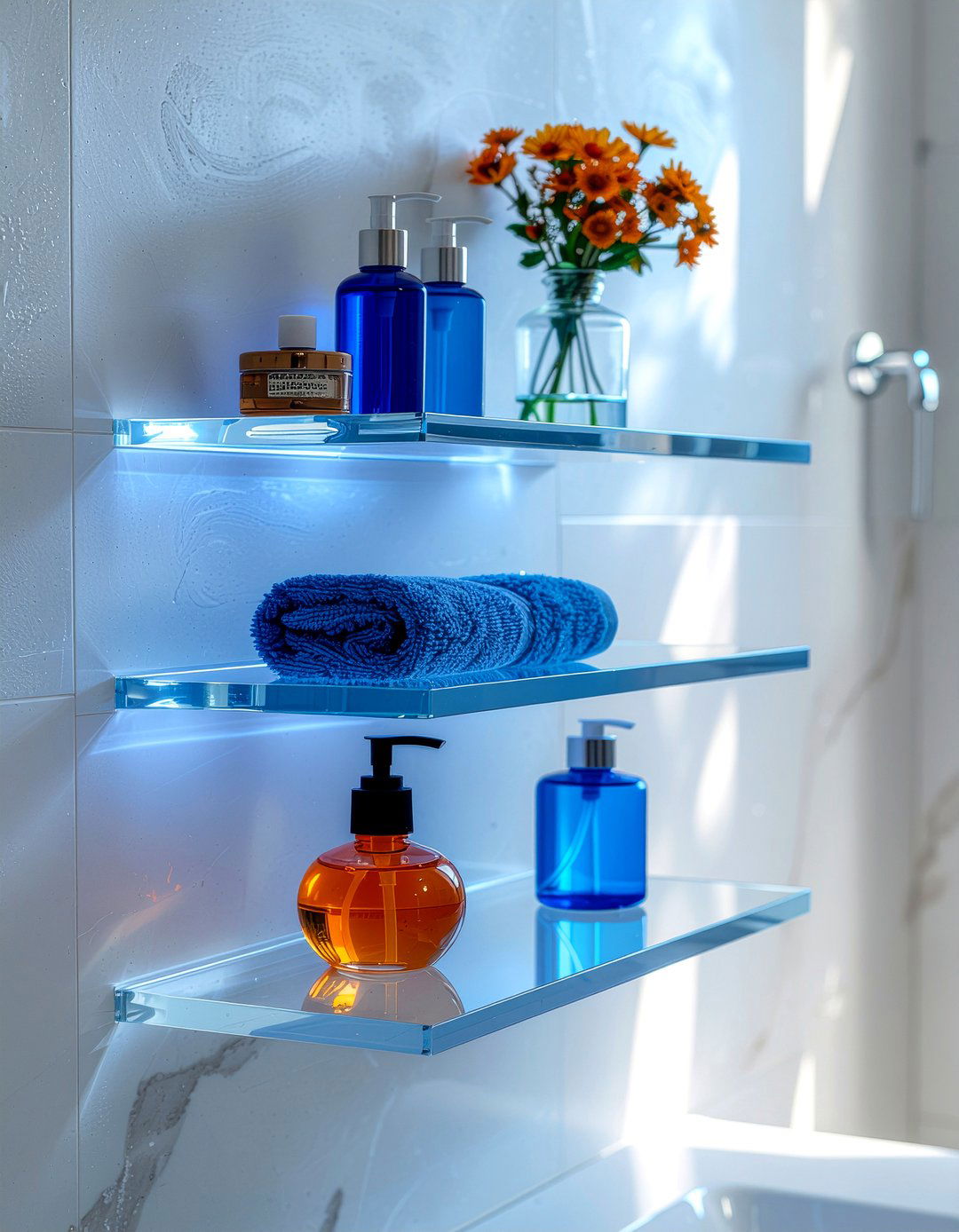Acrylic floating shelves - 30 bathroom shelving unit ideas