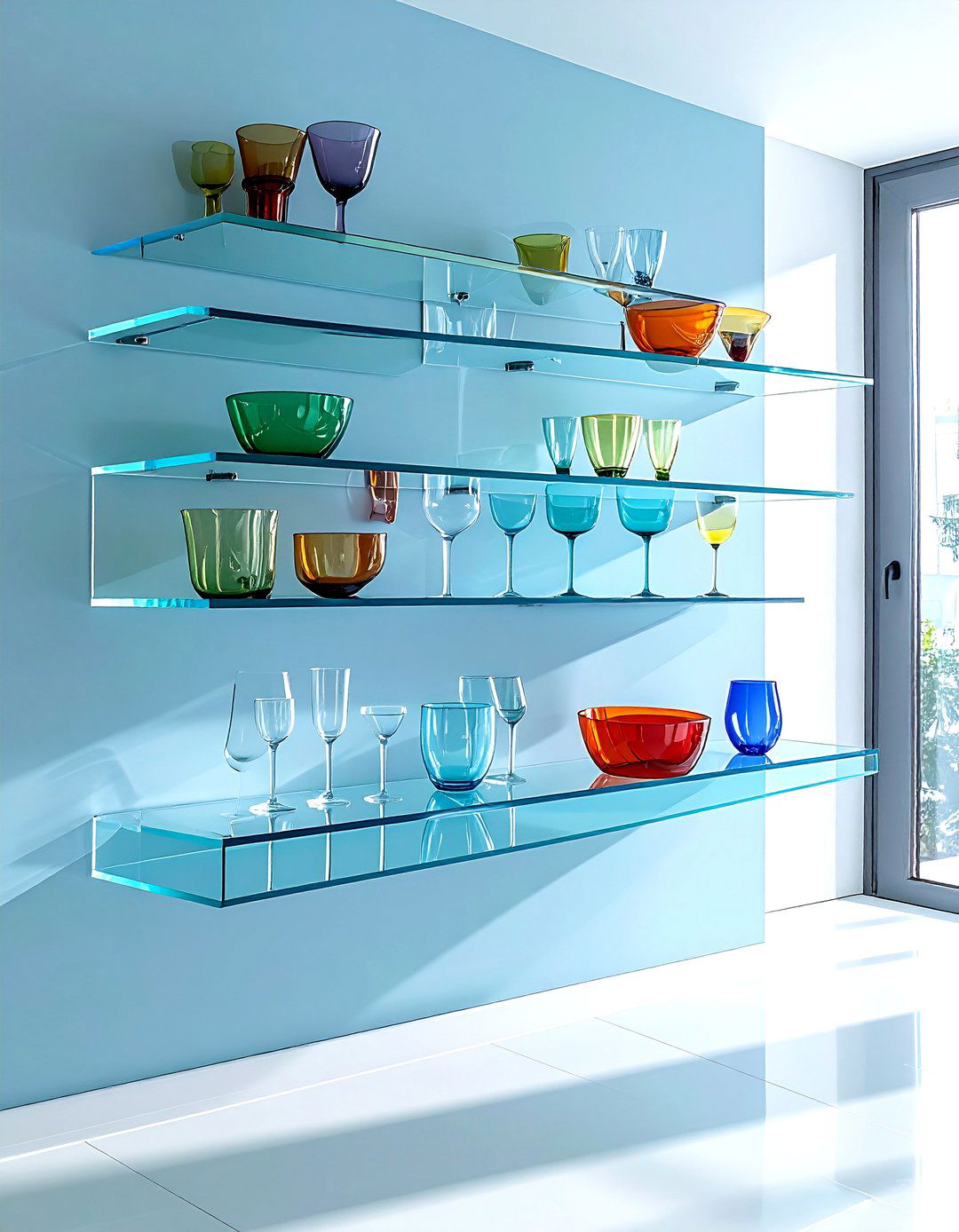 Acrylic floating shelves dining room - 30 dining room overhead storage ideas