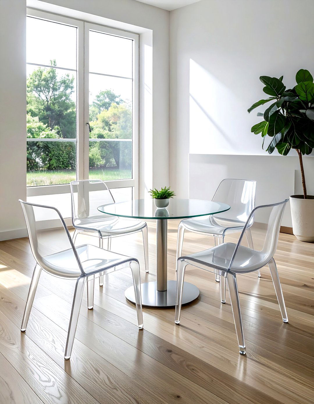 Acrylic ghost chairs - 30 dining room for small spaces