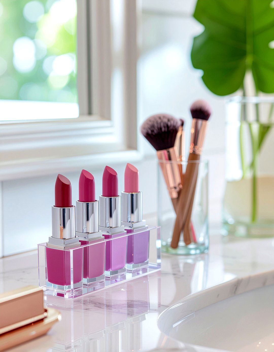 Acrylic makeup organizer - 30 bathroom countertop styling ideas