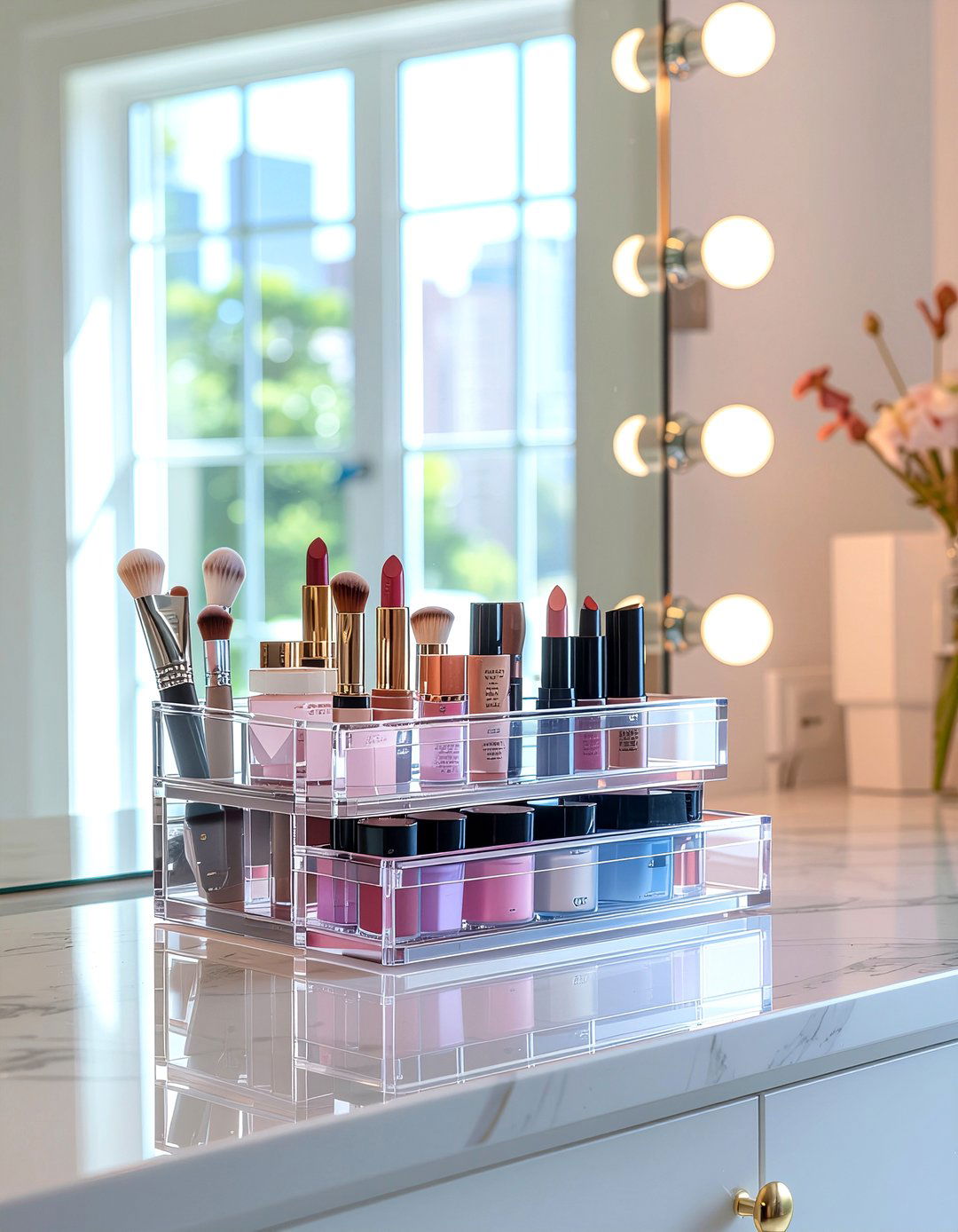 Acrylic makeup organizer - 30 bathroom innovative storage ideas