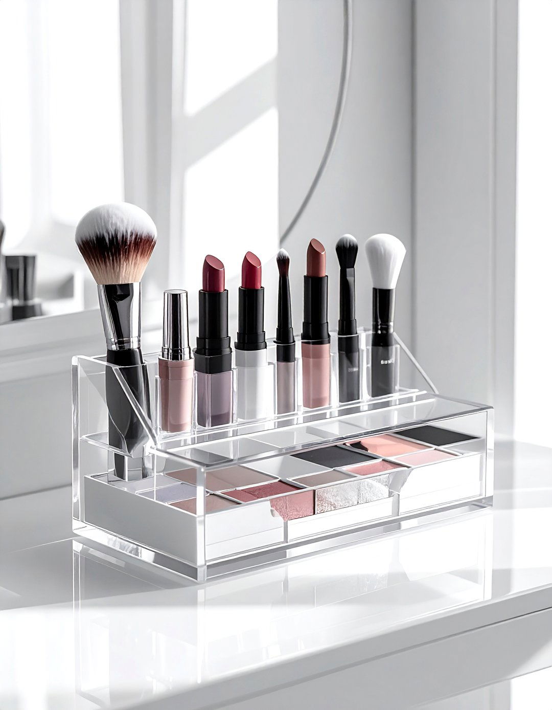 Acrylic makeup organizer - 30 bedroom organization hacks
