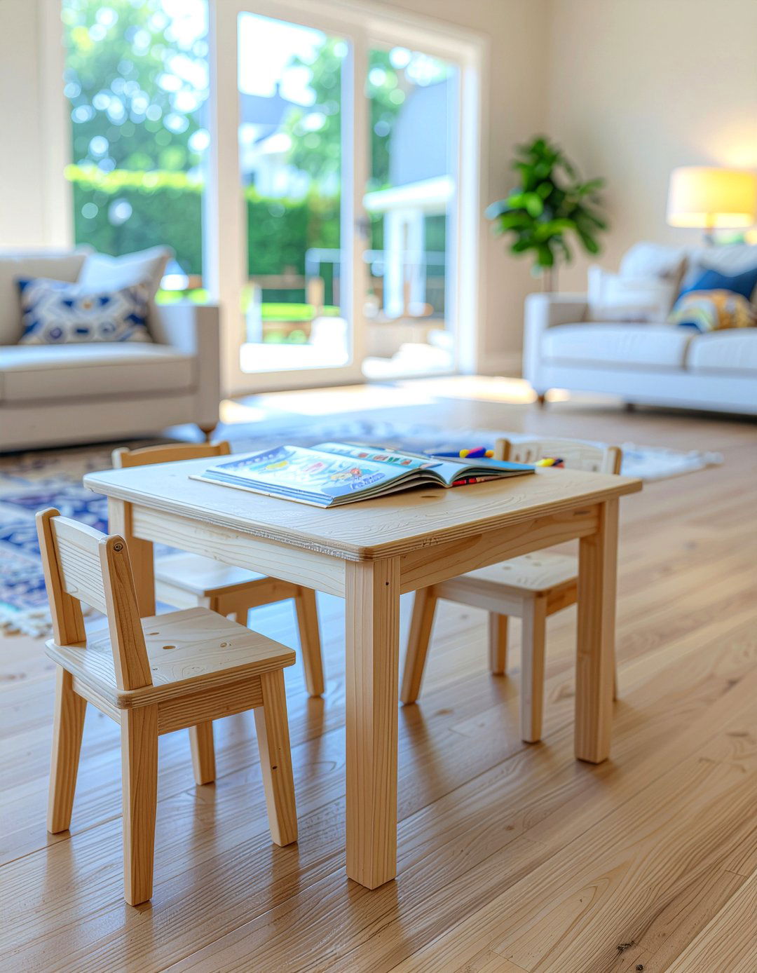 Activity table for crafts - 30 kid friendly living room ideas