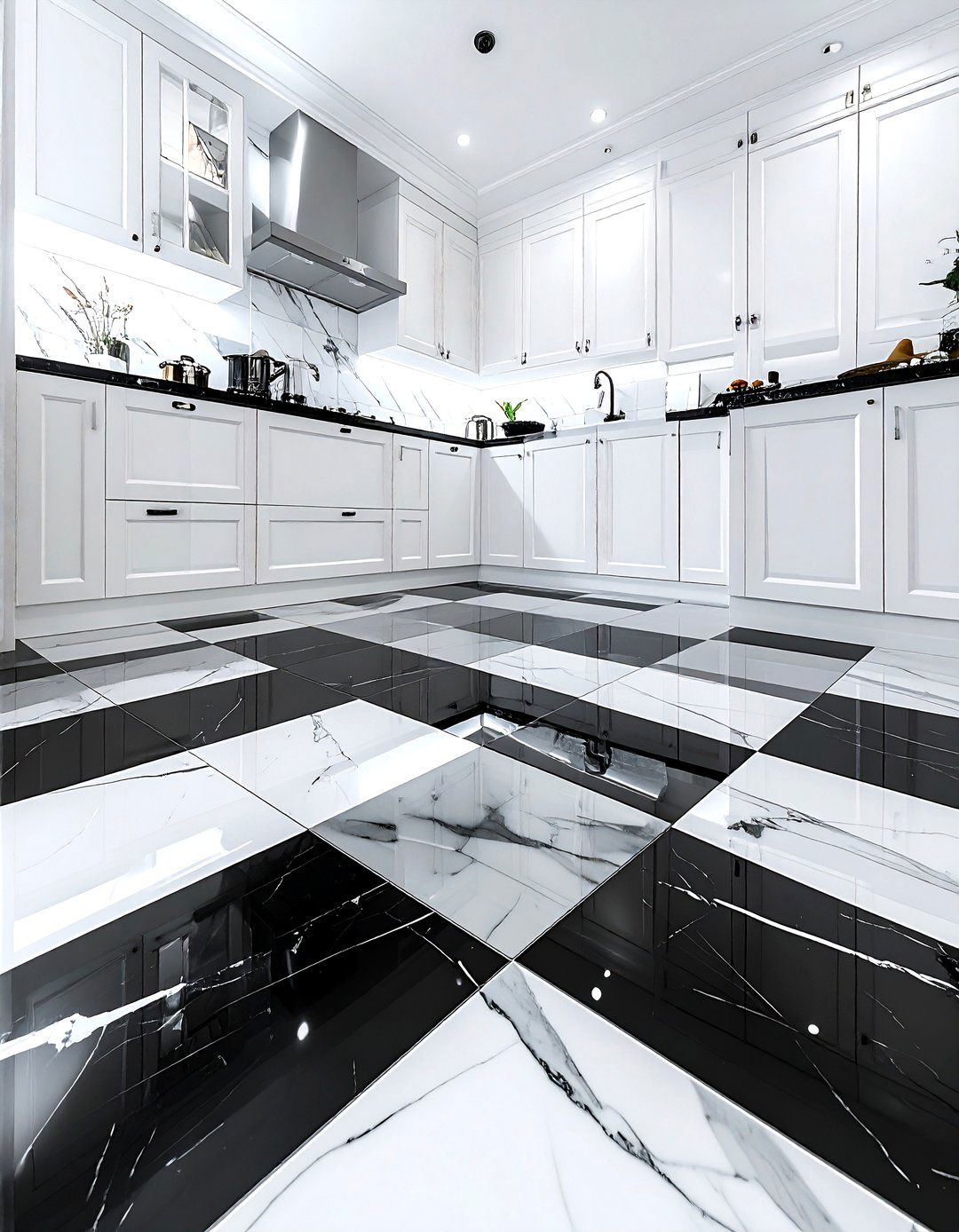 Add Checkerboard Floor Tile - 30 kitchen improvement ideas
