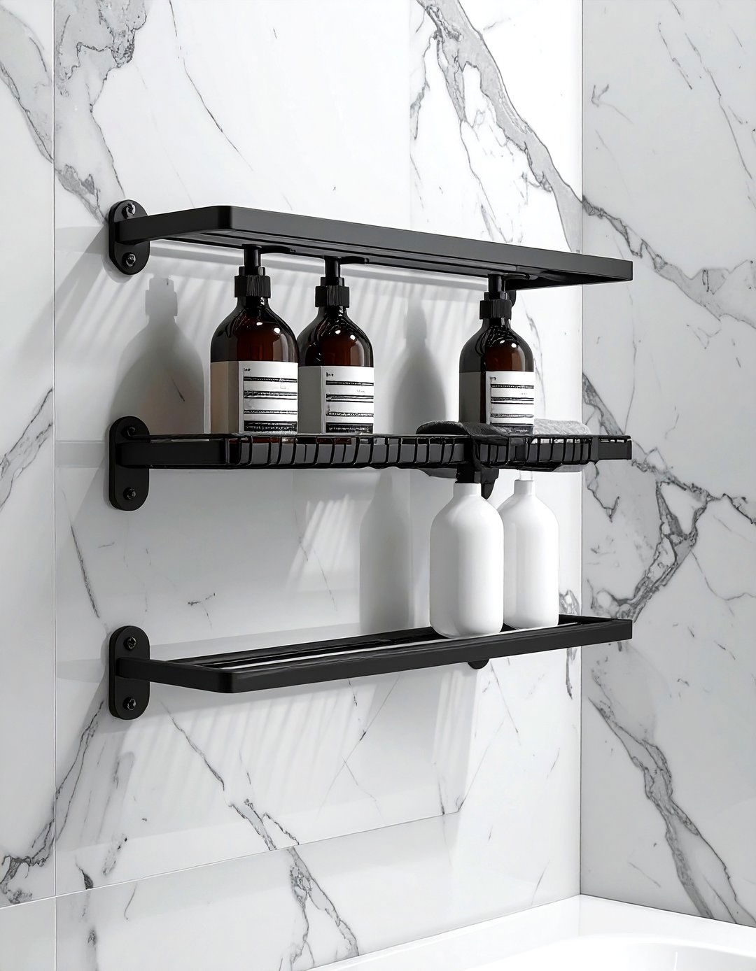 Adhesive shower shelf set - 30 bathroom storage solutions