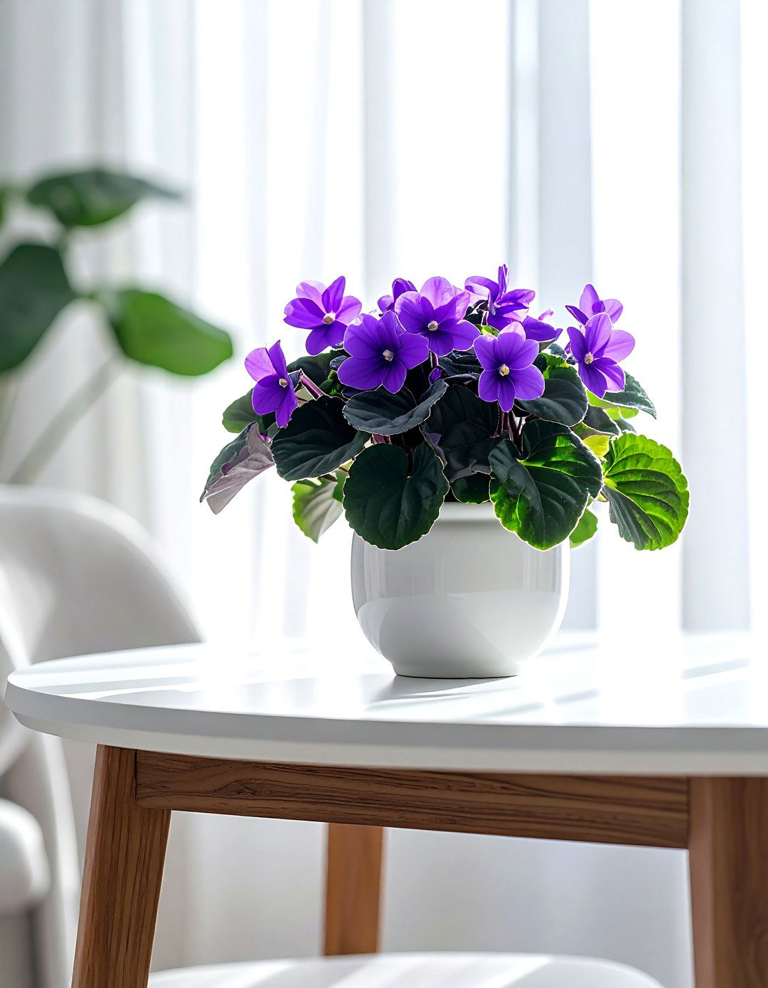 African Violet on Dining Room Side Table - 30 dining room indoor plant ideas