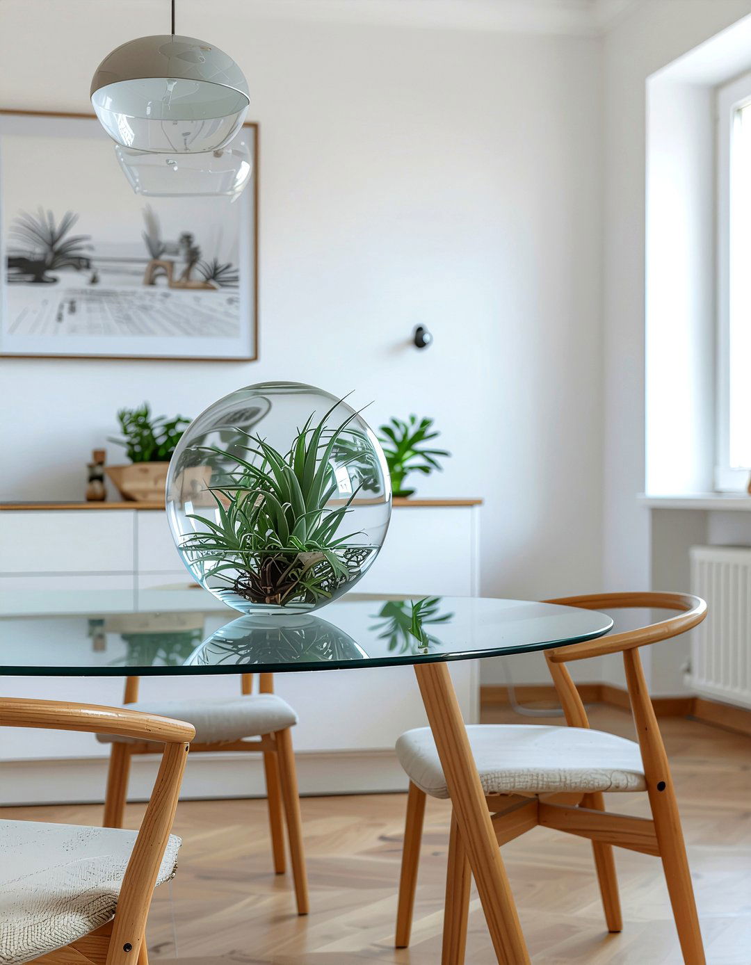 Air plants glass terrarium dining room - 30 dining room potted plant ideas