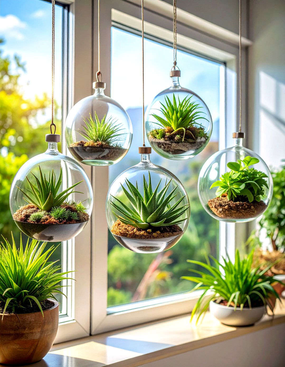 Air plants in glass terrariums - 30 kitchen plant ideas