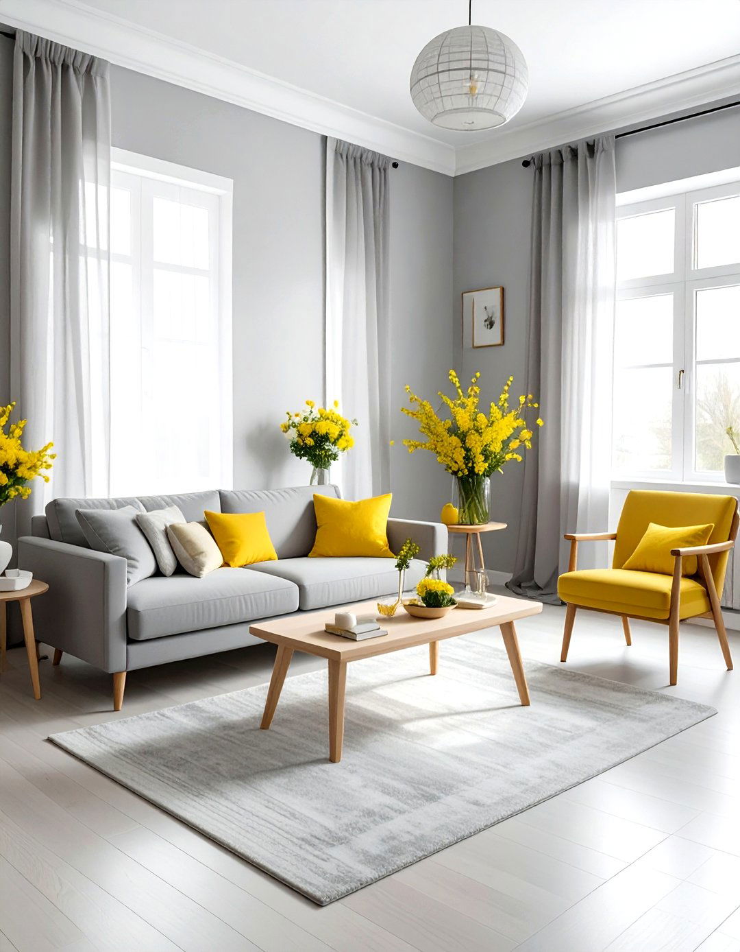 Airy gray and yellow living room - 30 gray and yellow living room ideas