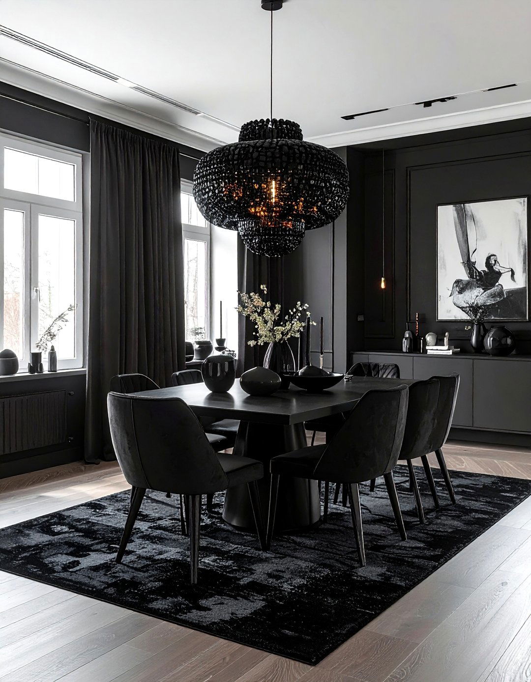 All Black Dining Room - 30 black dining room design ideas