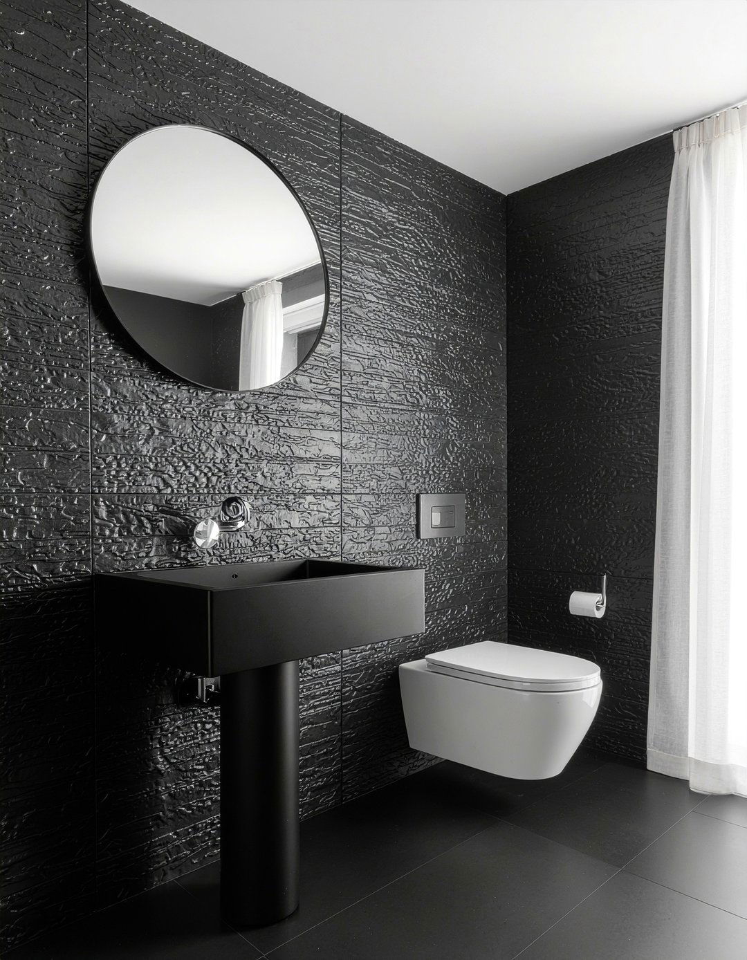 All black powder room - 30 all black bathroom ideas