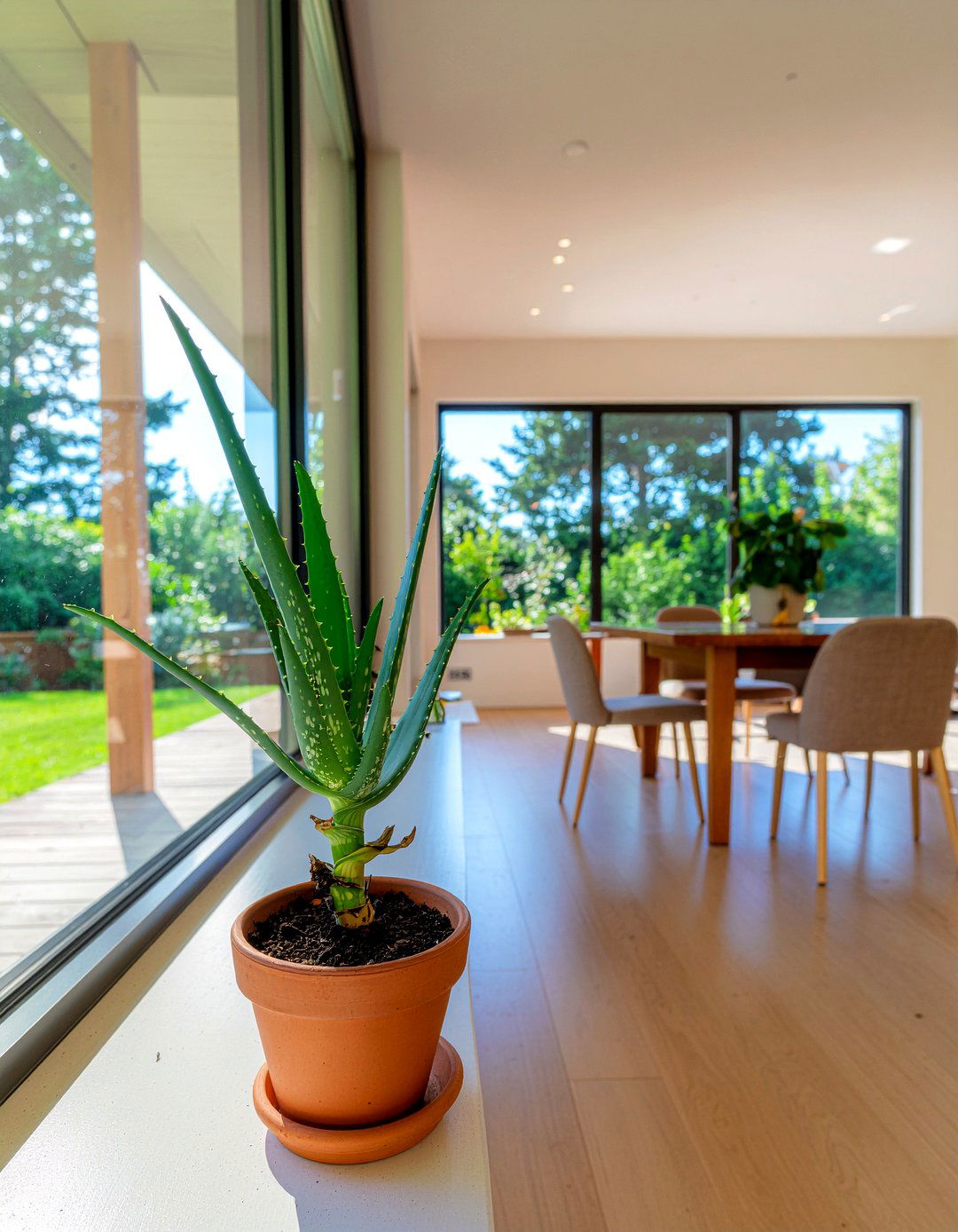 Aloe vera plant dining room windowsill - 30 dining room potted plant ideas