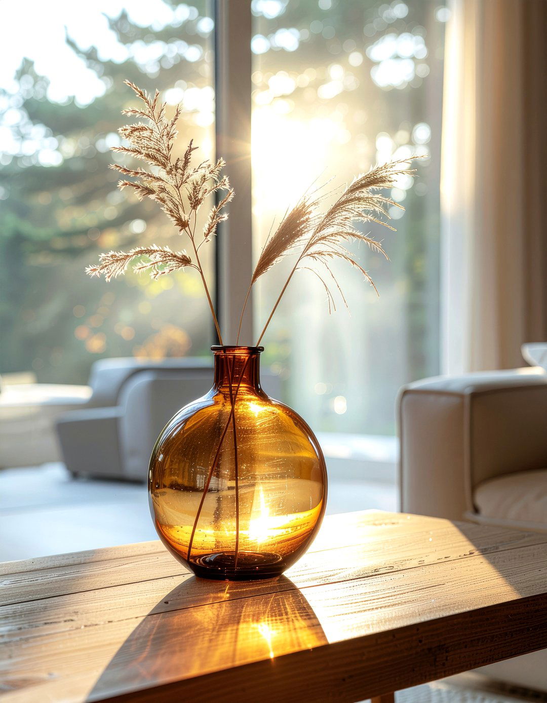 Amber Glass Vase - 30 living room vase ideas