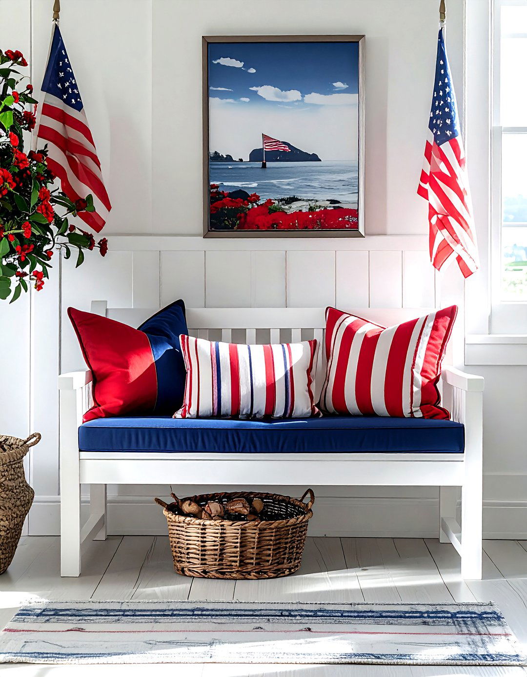 Americana entryway bench - 30 patriotic decor ideas