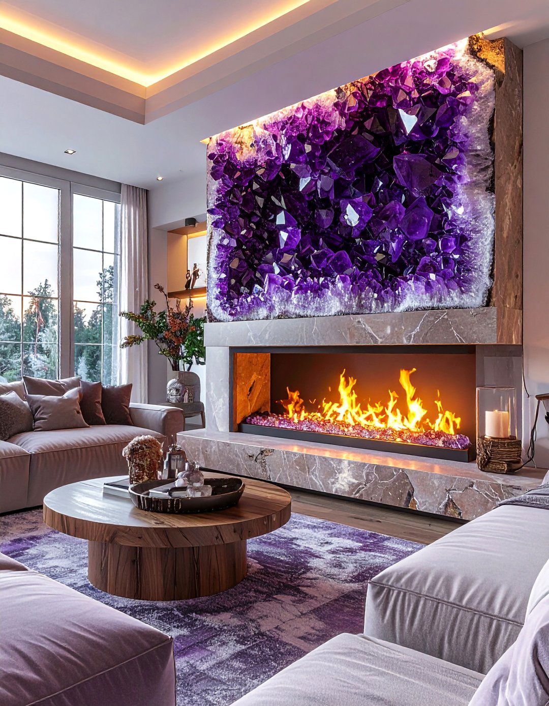 Amethyst Fireplace Surround - 30 geode decor ideas