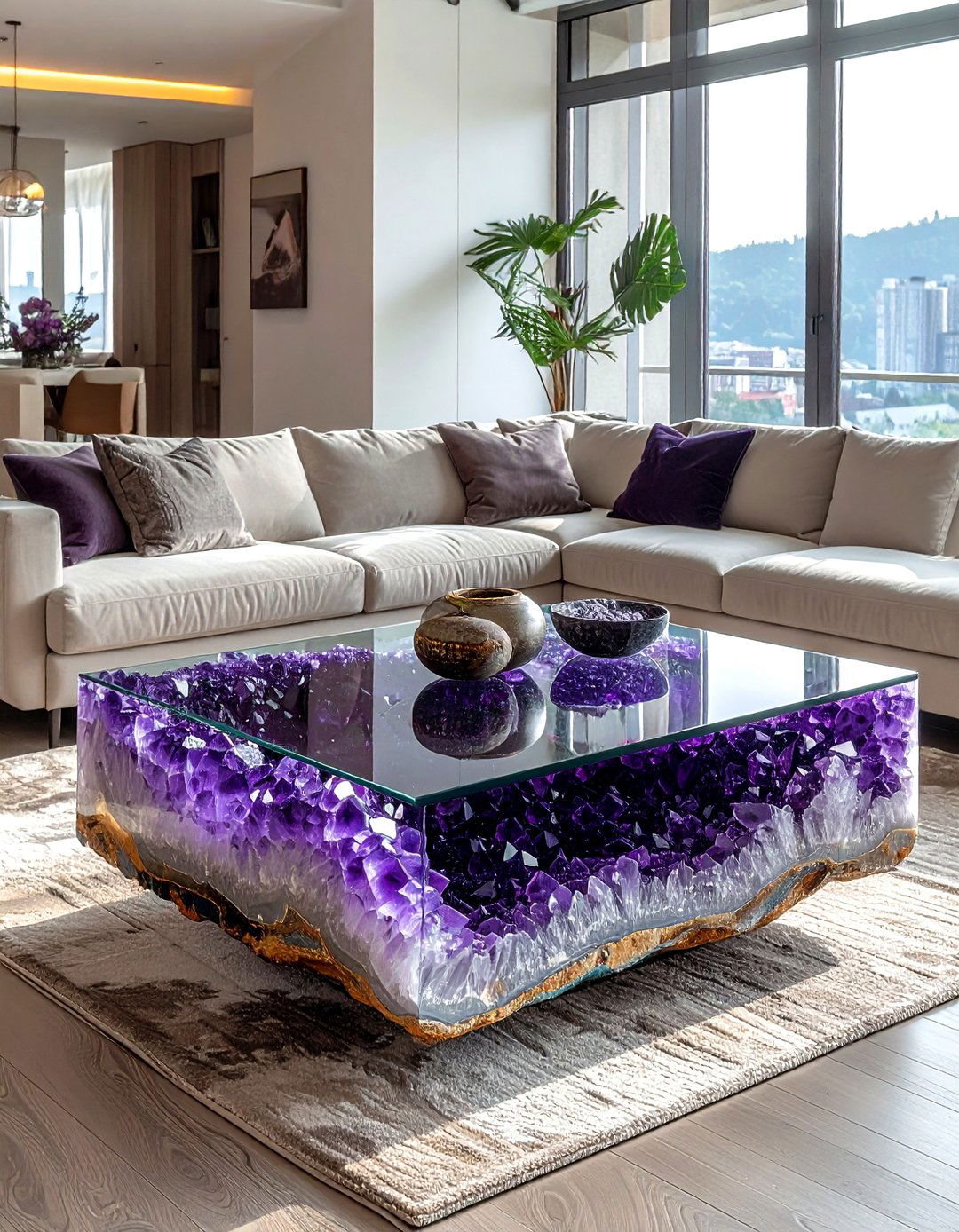 Amethyst Geode Coffee Table - 30 geode decor ideas